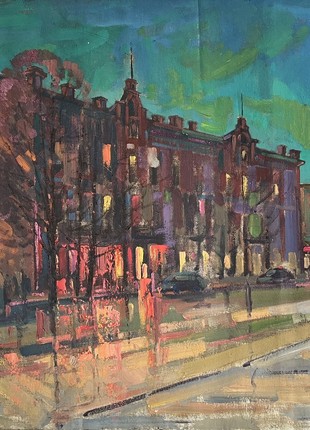 Abstract oil painting Night in the city Peter Tovpev nDobr797