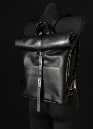 Leather roll top backpack3 photo