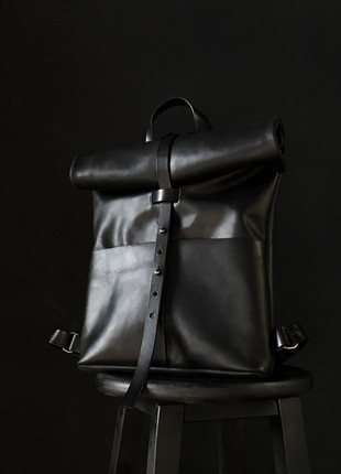 Leather roll top backpack1 photo