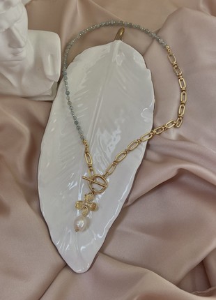 Aquamarine gold 24k necklace with pearl1 photo