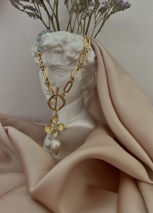 Aquamarine gold 24k necklace with pearl6 photo