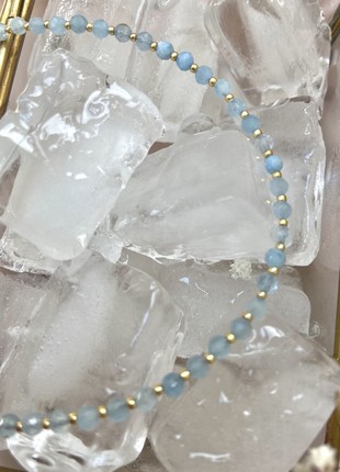 Aquamarine gold 24k necklace with pearl7 photo