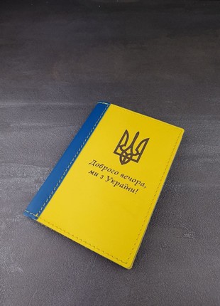 Yellow-blue leather passport cover with personal engraving5 photo