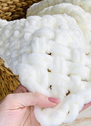 Alize Puffy handmade knitted plush blanket for a baby Alize Puffy milk 120*120 cm4 photo
