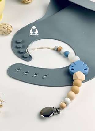 Silicone pacifier holder with wooden teether for newborn baby DSN-32 photo