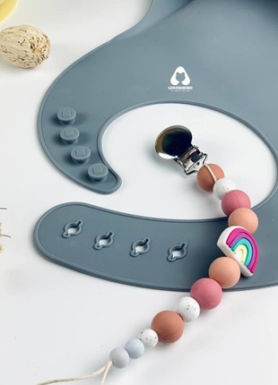 Silicone pacifier holder with wooden teether for newborn baby2 photo