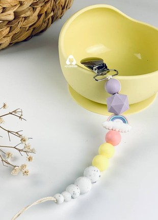 Silicone pacifier holder with wooden teether for newborn baby2 photo