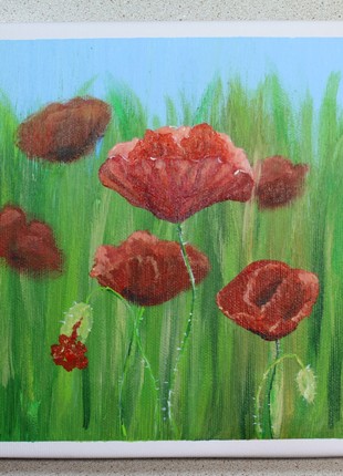 Poppies Flowers Original Acrylic Painting on Canvas Wall Decor