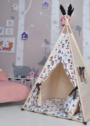 Wigwam baby with indians, full kit, 110x110x180cm, beige, suspension month as a gift