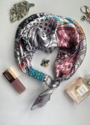 Scarf My Scarf "Silver garden" luxurious print. Decorated with natural turquoise  stone4 photo