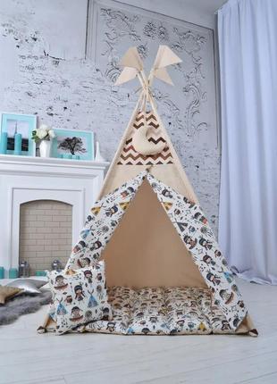 Wigwam baby with indians, full set, 110x110x180cm, beige, suspension moon as a gift7 photo