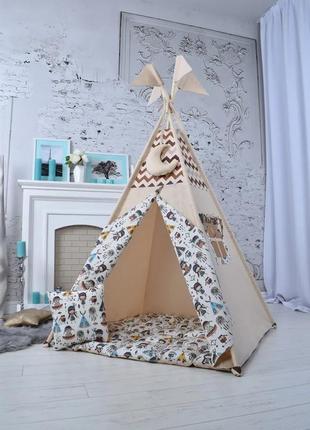 Wigwam baby with indians, full set, 110x110x180cm, beige, suspension moon as a gift
