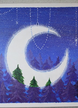 Art Wall Hangings Decor Gift Moon Lost in Wood Acrylic Painting Canvas