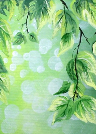 Original Acrylic Painting on Canvas Green Leaves Wall Decor
