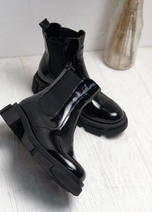 Black patent leather Chelsea boots