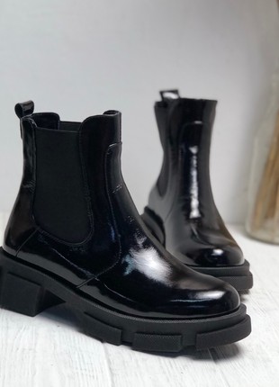 Black patent leather Chelsea boots2 photo