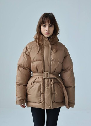 Natural down jacket with belt