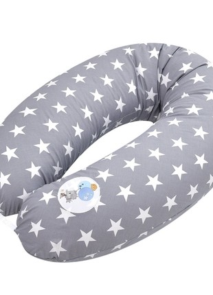 PILLOW FOR PREGNANT AND FEEDING TM PAPAELLA 30X190 CM + CARBINER WHITE STAR ON GRAY2 photo