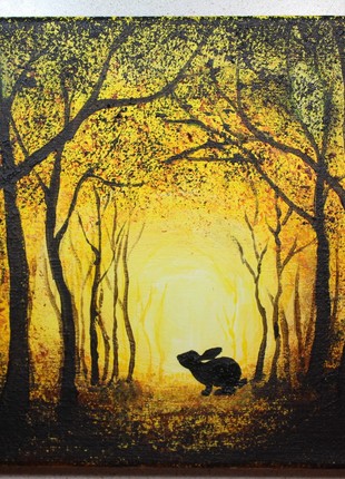 Original Acrylic Painting on Canvas Gift Autumn Forest and Rabbit Wall Decor7 photo