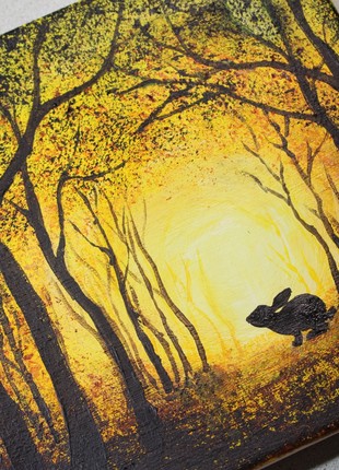 Original Acrylic Painting on Canvas Gift Autumn Forest and Rabbit Wall Decor4 photo