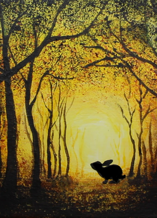 Original Acrylic Painting on Canvas Gift Autumn Forest and Rabbit Wall Decor
