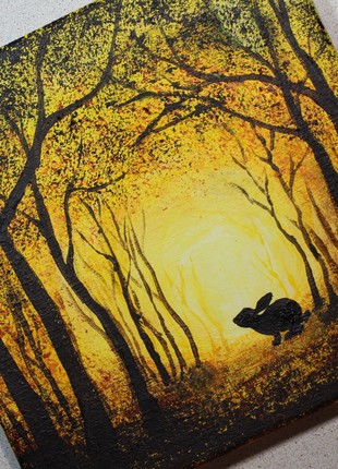 Original Acrylic Painting on Canvas Gift Autumn Forest and Rabbit Wall Decor2 photo
