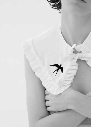 Decorative detachable collar with embroidery "Swallow"2 photo