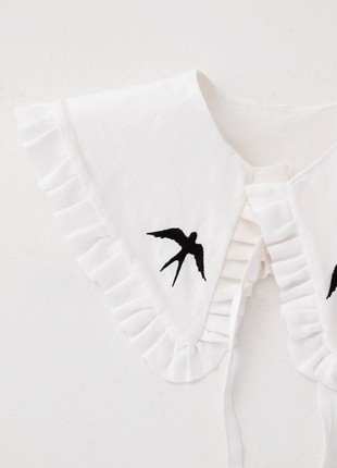 Decorative detachable collar with embroidery "Swallow"4 photo