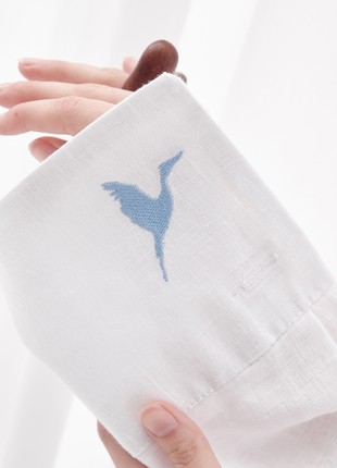 Oversized linen shirt with big cuffs and decorative embroidery "Stork". Birds Collection4 photo