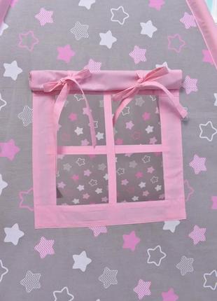 The wigwam wigwam "unicorns with stars" for a girl, a complete set, 110x110x180cm, gray-pink2 photo