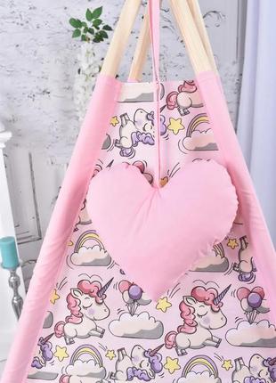 The wigwam wigwam "unicorns with stars" for a girl, a complete set, 110x110x180cm, gray-pink6 photo