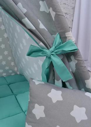 Wigwam baby "mint with stars", full kit, 110x110x180cm, gray-mint, suspension month as a gift4 photo