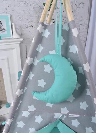 Wigwam baby "mint with stars", full kit, 110x110x180cm, gray-mint, suspension month as a gift7 photo