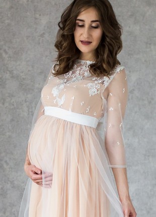 Tender Bohemian Maternity Dress with lace top and sleeves | Nude color lining6 photo