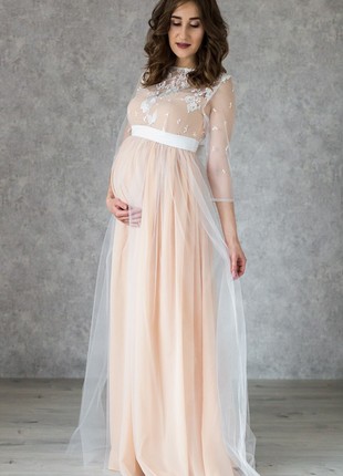 Tender Bohemian Maternity Dress with lace top and sleeves | Nude color lining7 photo