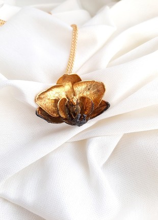 Natural Orchid flower Pendant electroformed copper with pure gold7 photo