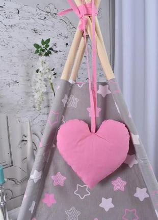 Wigwam baby "pink with stars", for a girl, full set, 110x110x180cm, gray-pink9 photo