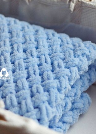 Alize Puffy handmade knitted plush blanket for a baby Alize Puffy blue 90*90 cm