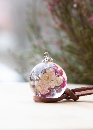 Resin flower necklace, real heather jewelry3 photo