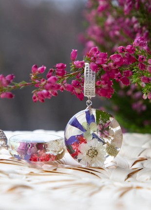 Pressed flower jewelry set, resin flower earrings and necklace set3 photo