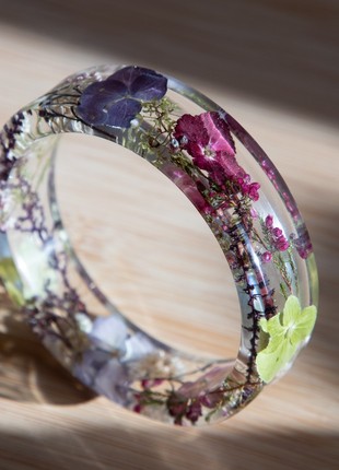 Real flower epoxy resin bracelet, Transparent flower bracelet for women1 photo