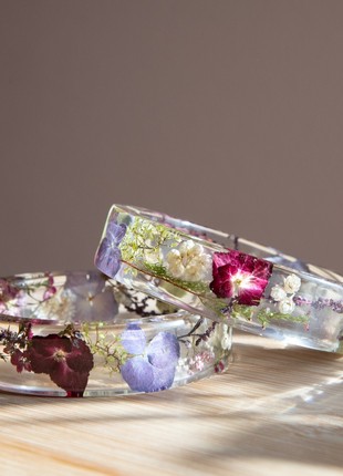 Real flower epoxy resin bracelet, Transparent flower bracelet for women2 photo