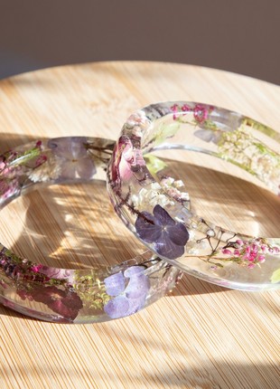 Real flower epoxy resin bracelet, Transparent flower bracelet for women3 photo