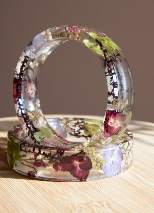 Real flower epoxy resin bracelet, Transparent flower bracelet for women4 photo