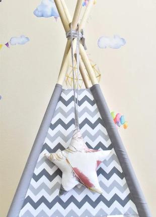 Wigwam baby baby with big feathers, full set, 110x110x180cm, gray, stashing asterisk as a gift8 photo