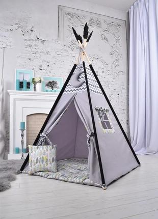 Wigwam baby with feathers mint pink, full kit, 110x110x180cm, gray, suspension month as a gift