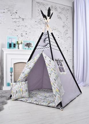 Wigwam baby with feathers mint pink, full kit, 110x110x180cm, gray, suspension month as a gift3 photo