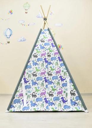 Wigwam baby with dinosaurs, full kit, 110x110x180cm, khaki, suspension month on top of the gift9 photo