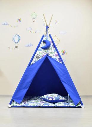 Wigwam baby with dinosaurs, for the boy full kit, 110x110x180cm, blue2 photo