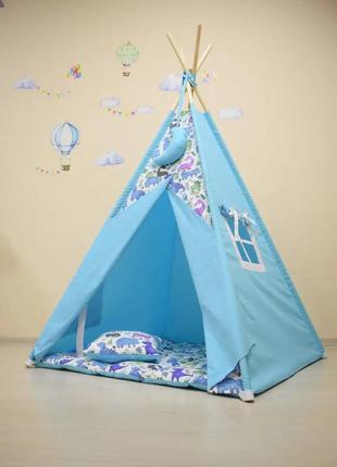 Wigwam baby with dinosaurs, full kit, 110x110x180cm, blue, suspension month on top of the gift4 photo